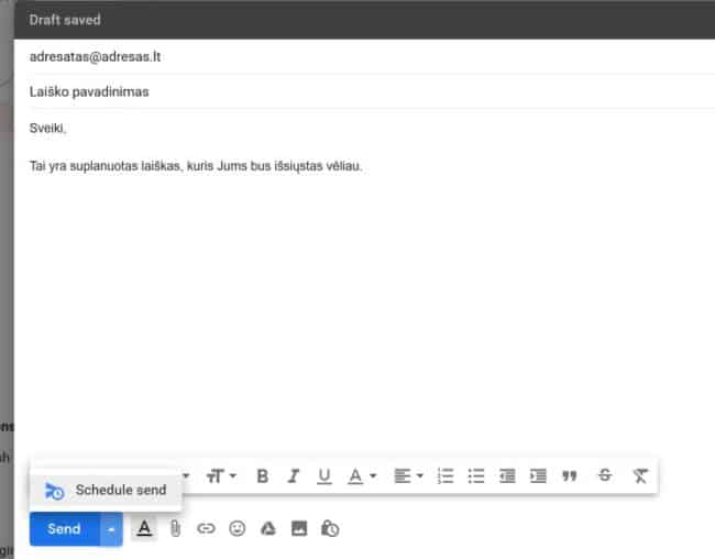 Gmail El. laiškų siuntimo planavimas